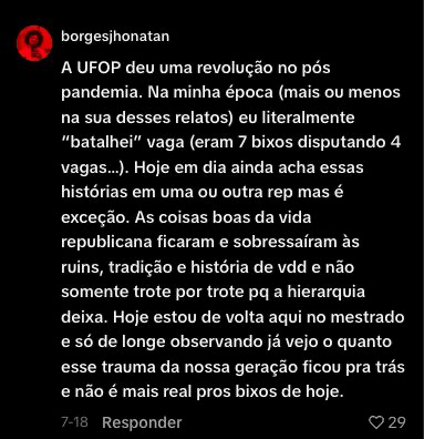 Comentário do perfil borgesjhonatan sobre mudança geracional