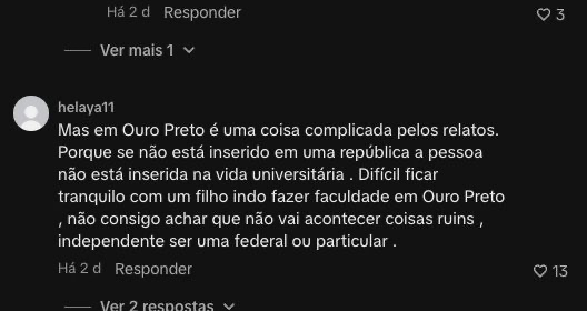Comentário do perfil helaya11 sobre o dilema de morar em república